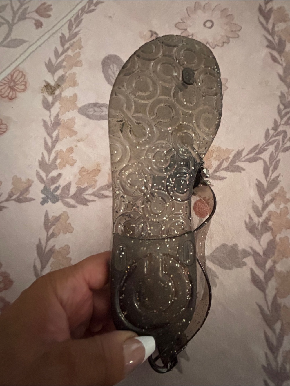 Coach Clear Smoke Jelly Thong Sandals with Silver Jewel Accent - Picture 5 of 5